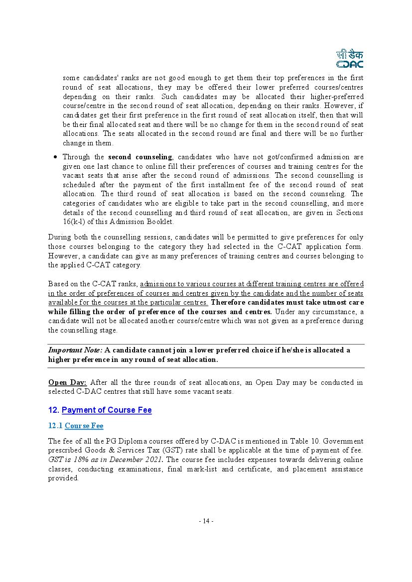 CDAC CCAT 2022 Fee Structure