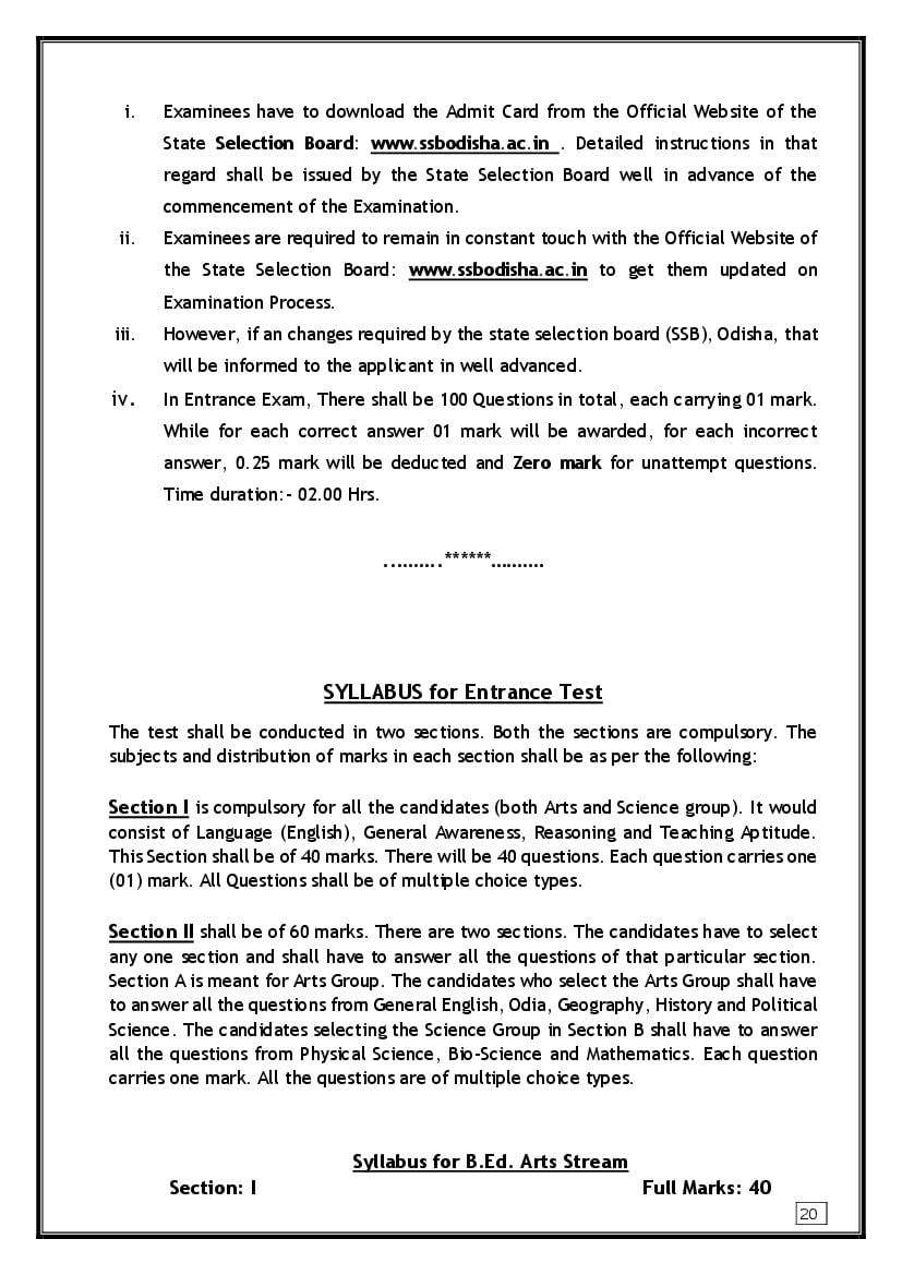 Odisha B.Ed Entrance Exam 2025 Syllabus - Page 1 of 4