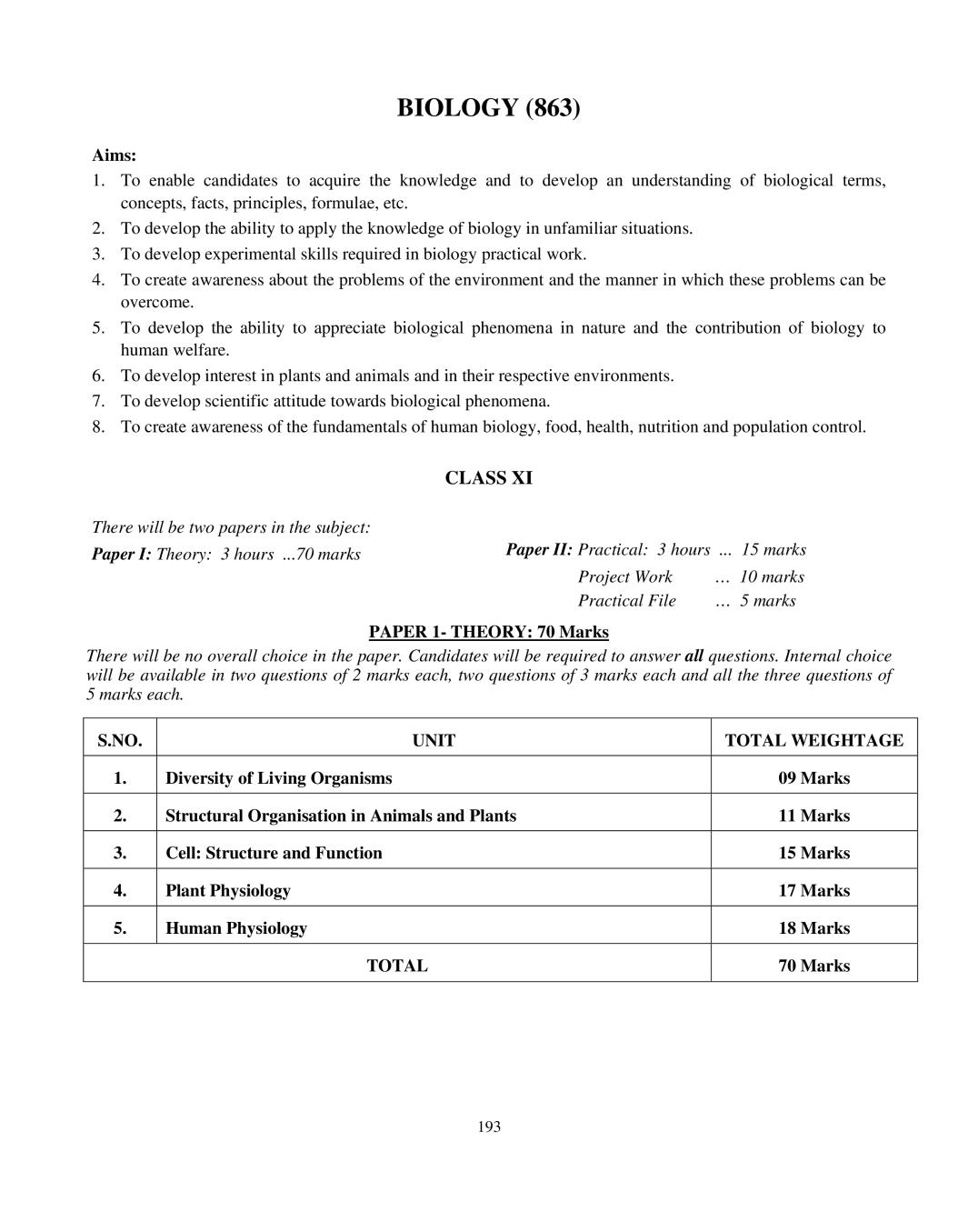 ISC Class 12 Biology Syllabus 2021 - Page 1