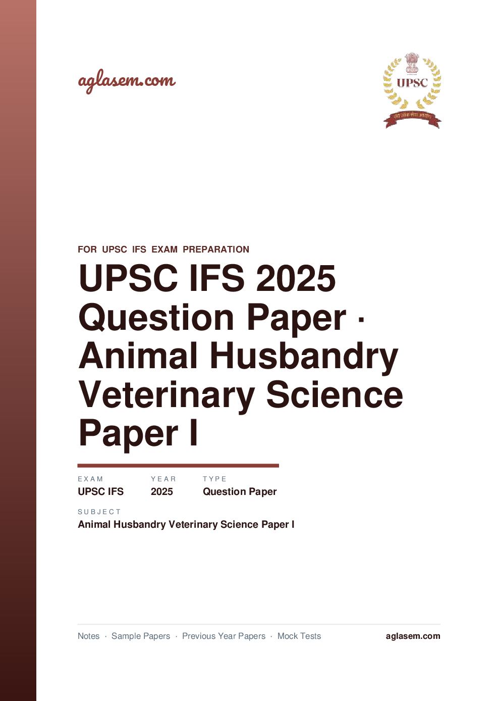 UPSC IFS 2025 Question Paper for Animal Husbandry and Veterinary Science Paper I - Page 1 of 5