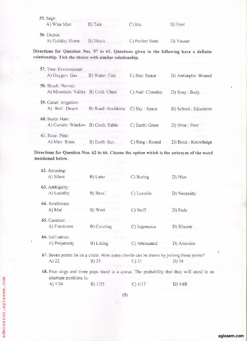 PU MET 2021 Question Paper PDF with Answer Key