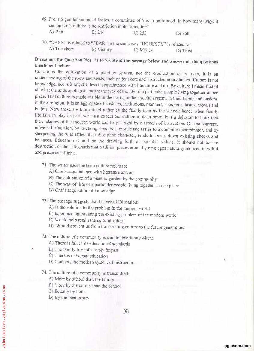 PU MET 2021 Question Paper PDF with Answer Key