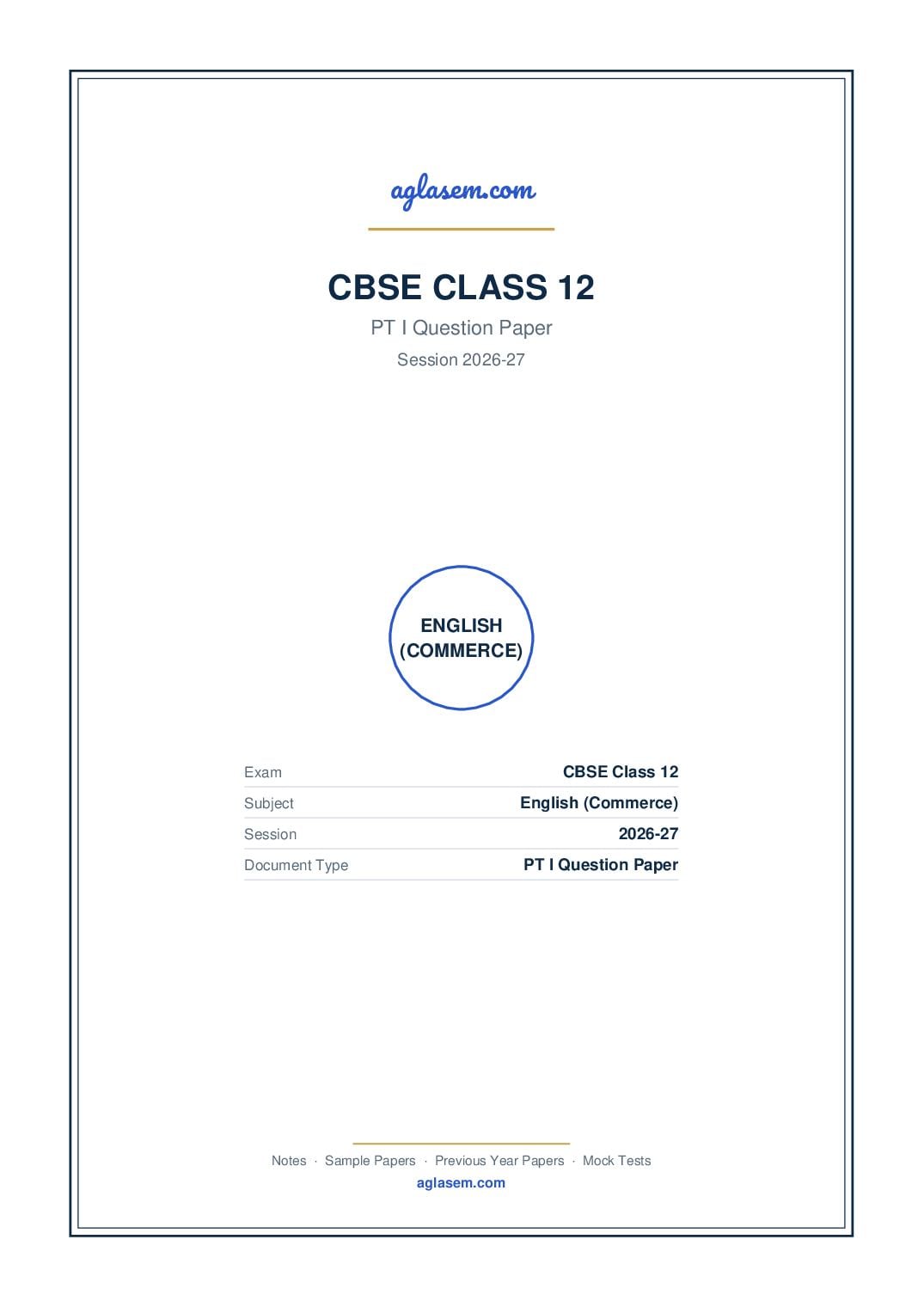 Class 12 PT I Question Paper 2026-27 English (Commerce) - Page 1 of 5
