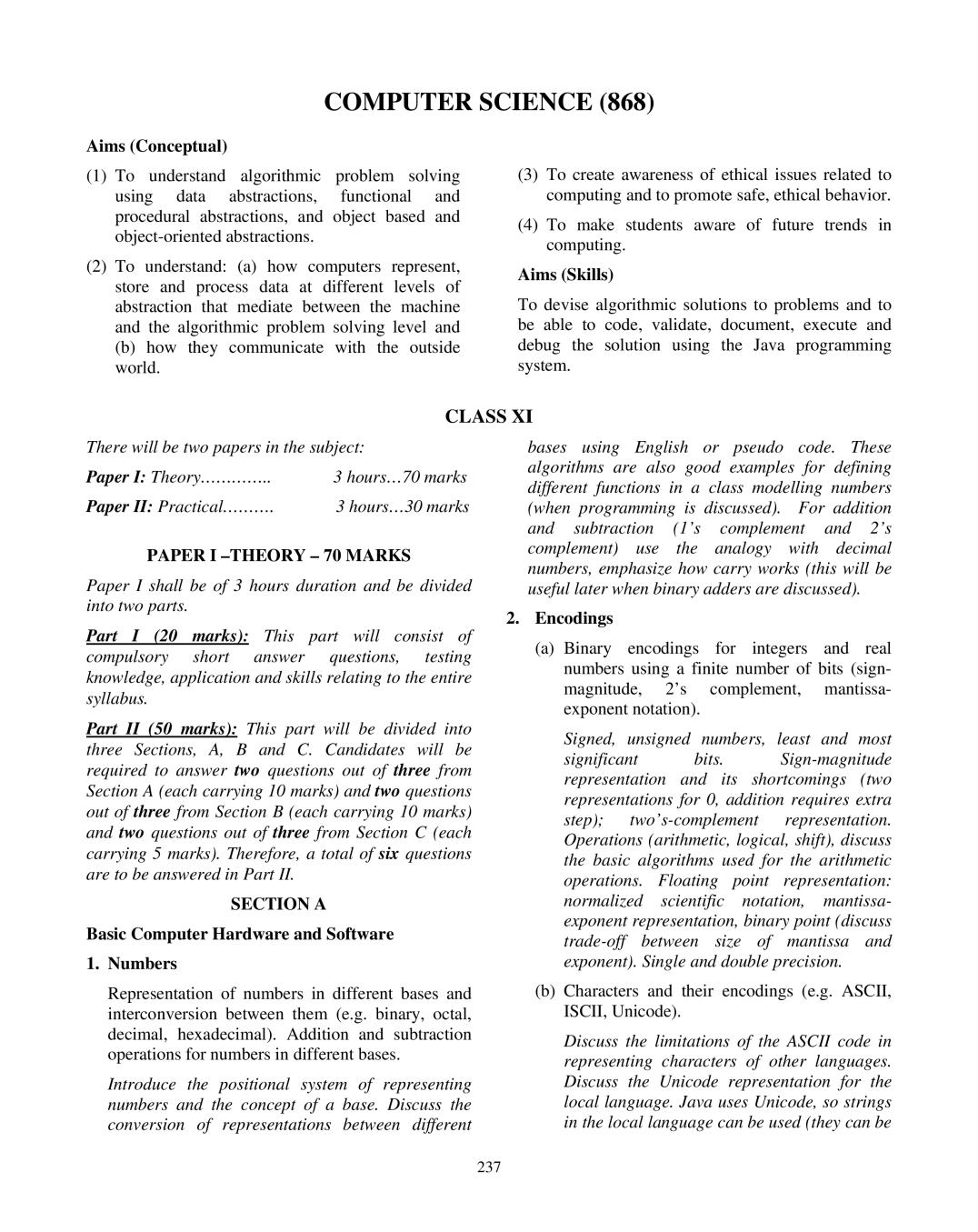 ISC Class 12 Computer Science Syllabus 2021 - Page 1