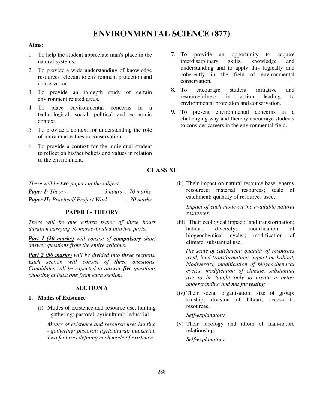 ISC Class 12 Environmental Science Syllabus 2021 - Page 1