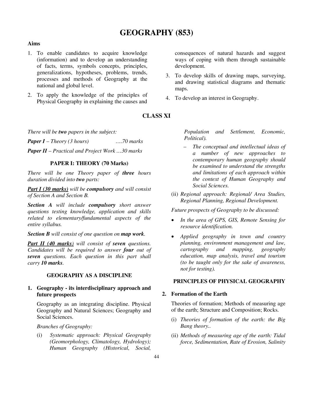 ISC Class 12 Geography Syllabus 2021 - Page 1