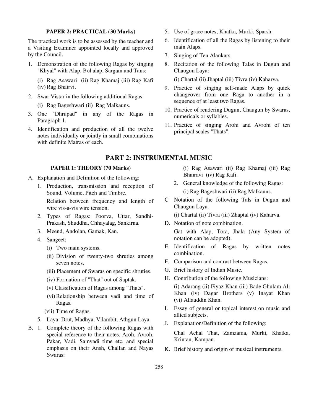 ISC Music Syllabus 2020 2021 for Class 11, Class 12 AglaSem Schools