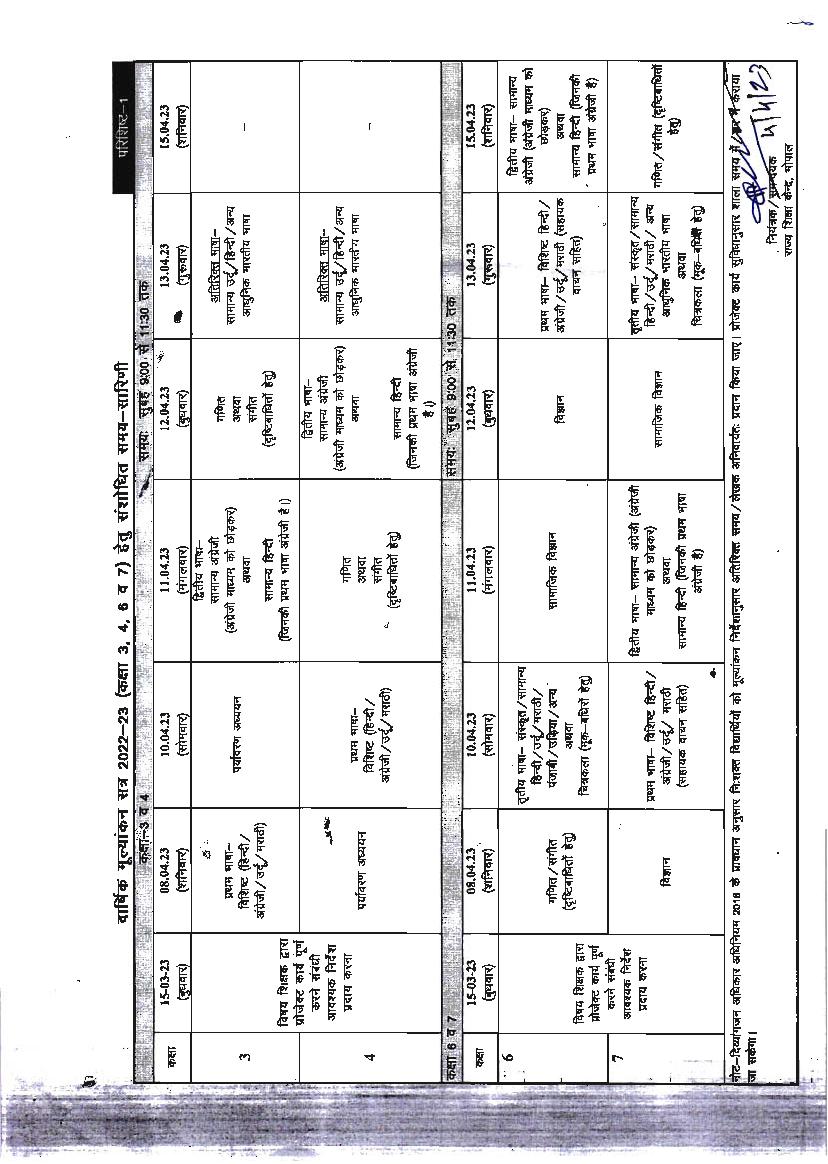 8TH CLASS TIME TABLE 2023 MP BOARD PDF visual data 2