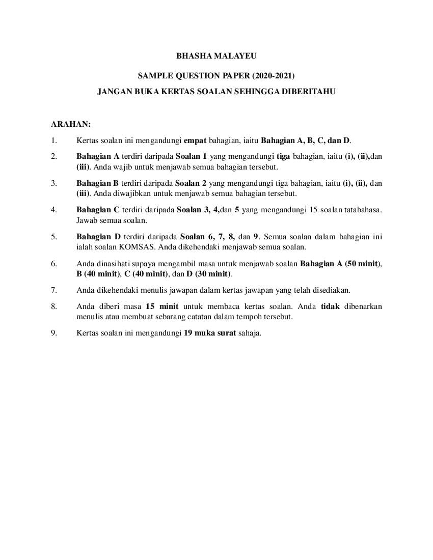 CBSE Class 10 Sample Paper 2021 for Bhasha Malyeu - Page 1