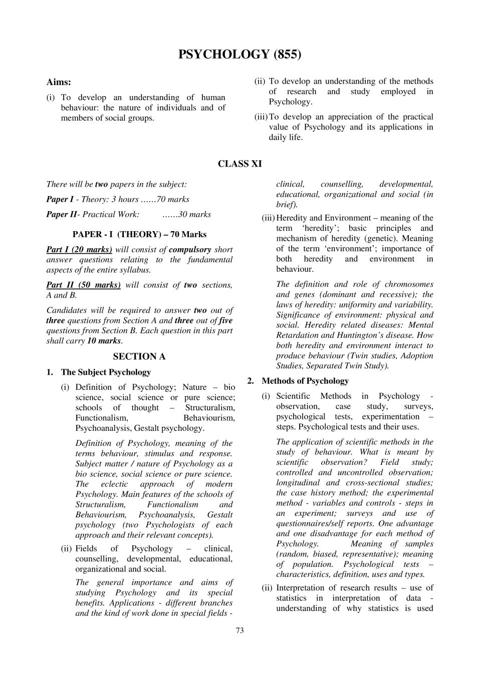 ISC Class 12 Psychology Syllabus 2021 - Page 1