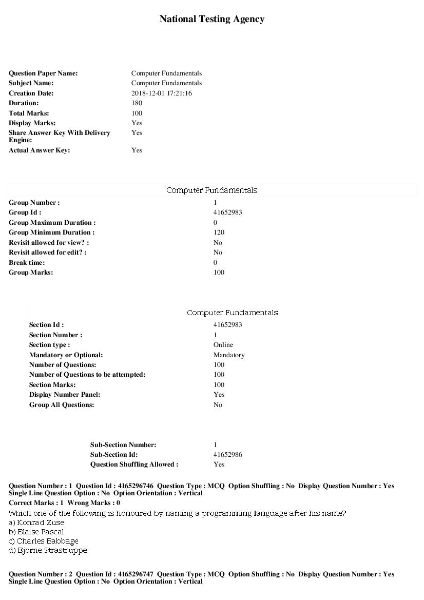 SWAYAM 2018 Question Paper Computer Fundamentals - Page 1 of 17