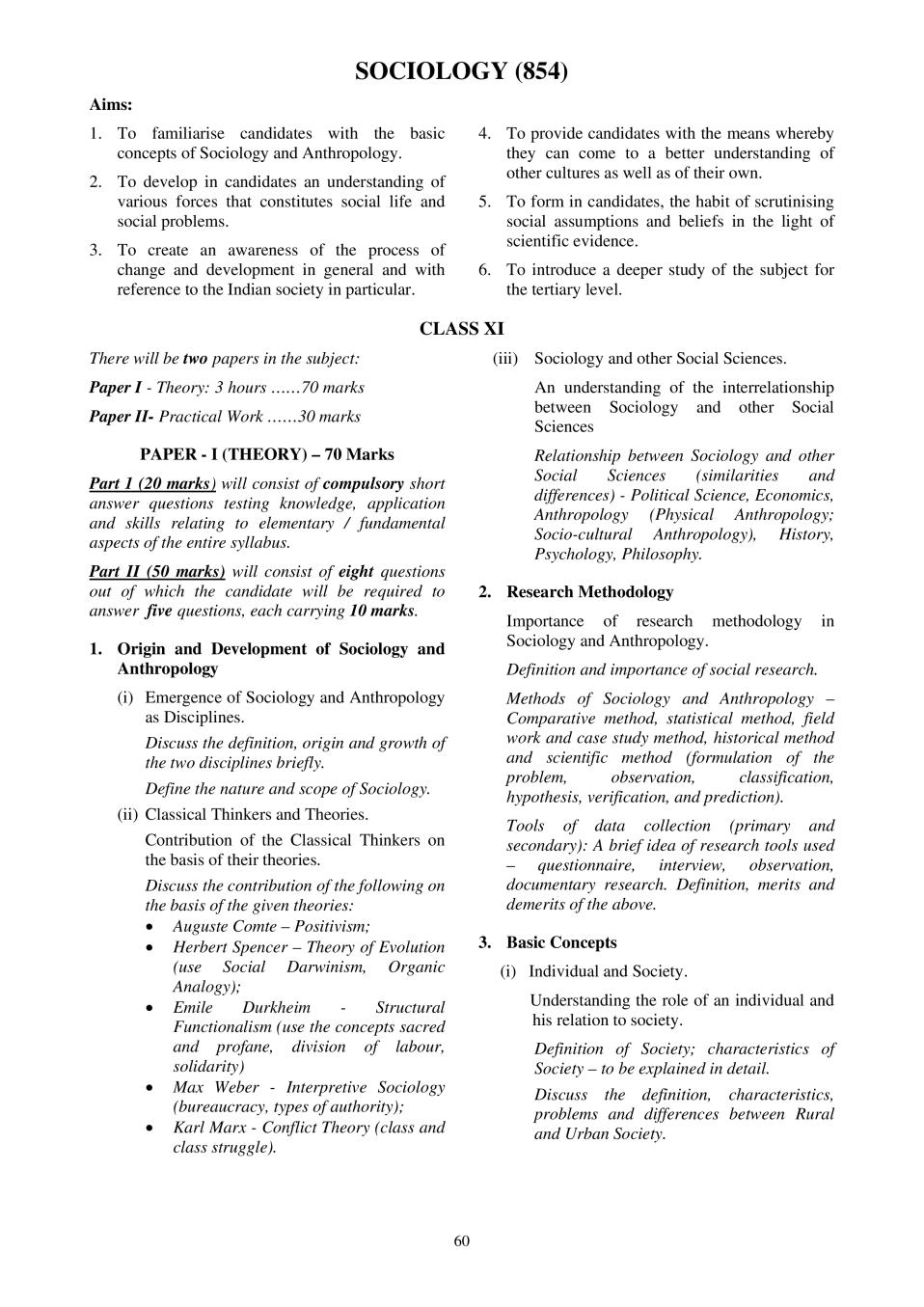 ISC Class 12 Sociology Syllabus 2021 - Page 1