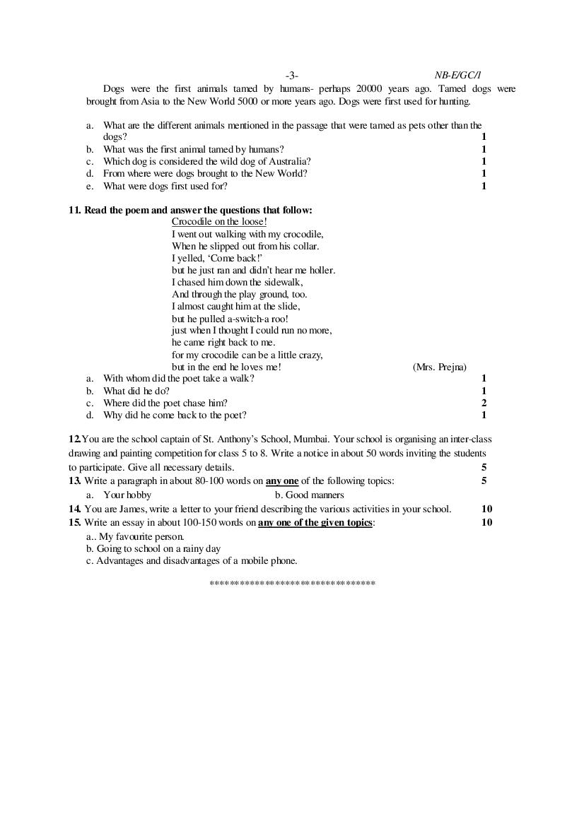 NBSE Class 8 Question Paper 2019 Grammer and Composition