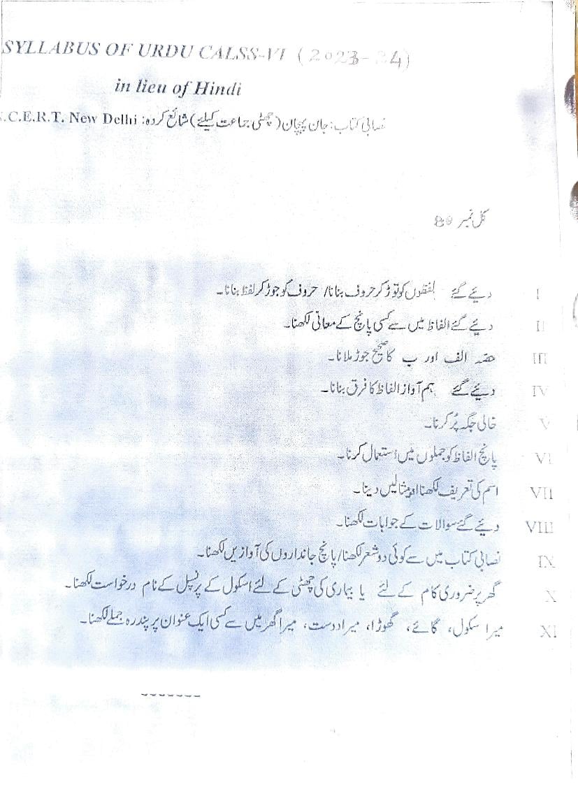 PSEB Class 6 Urdu Syllabus (PDF)