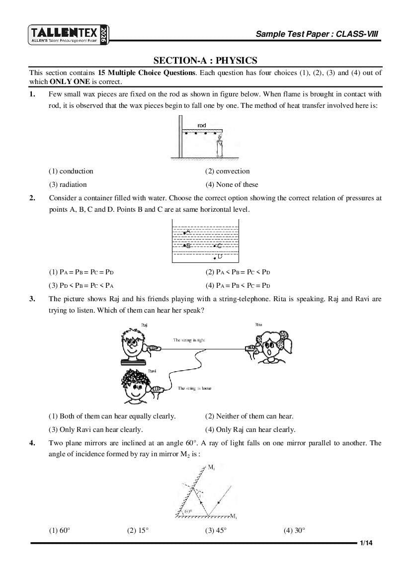 TALLENTEX 2026 Sample Paper Class 8 - Page 1