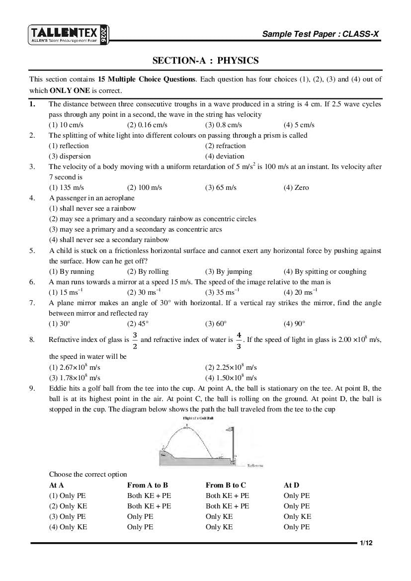 TALLENTEX 2026 Sample Paper Class 10 - Page 1