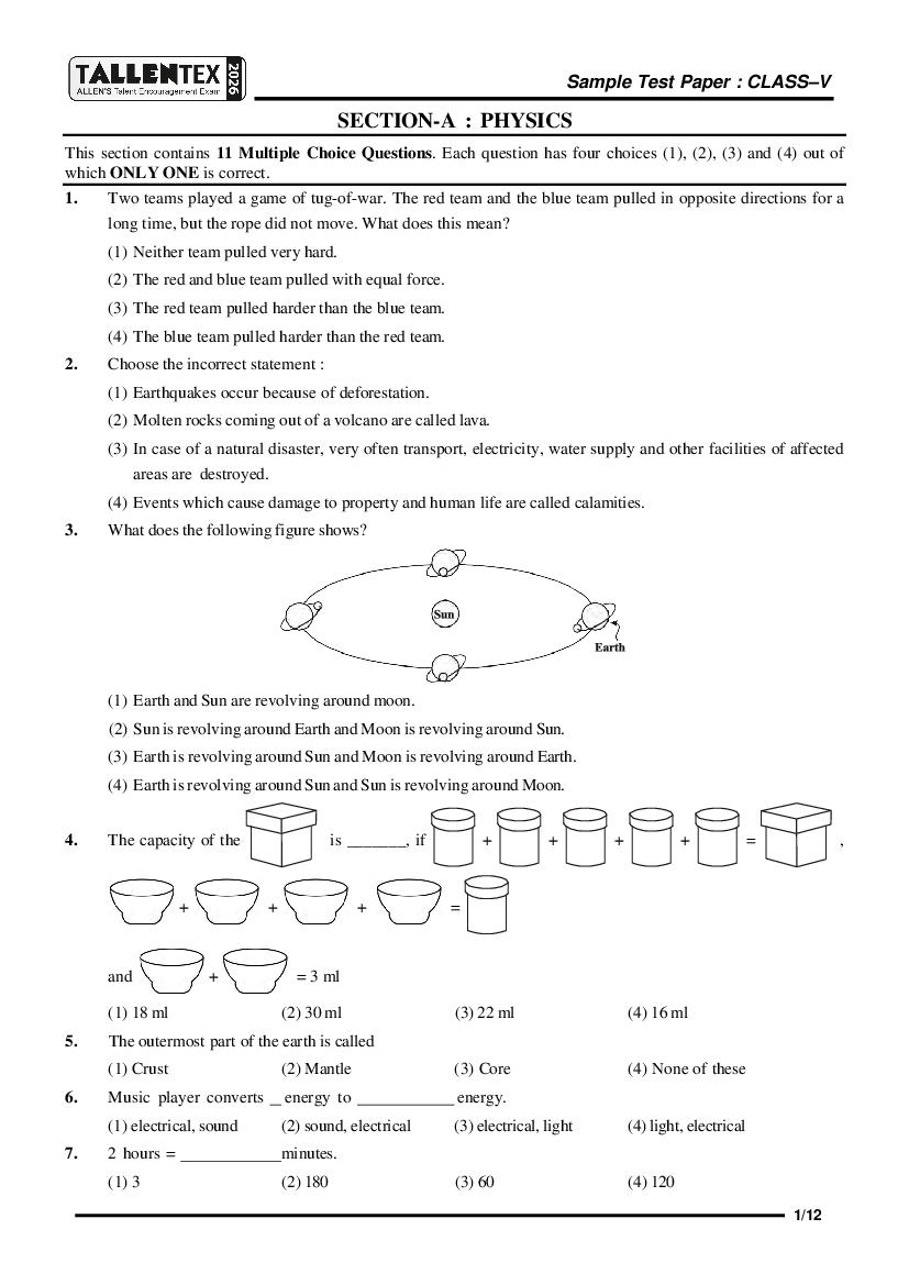 TALLENTEX 2026 Sample Paper Class 5 - Page 1