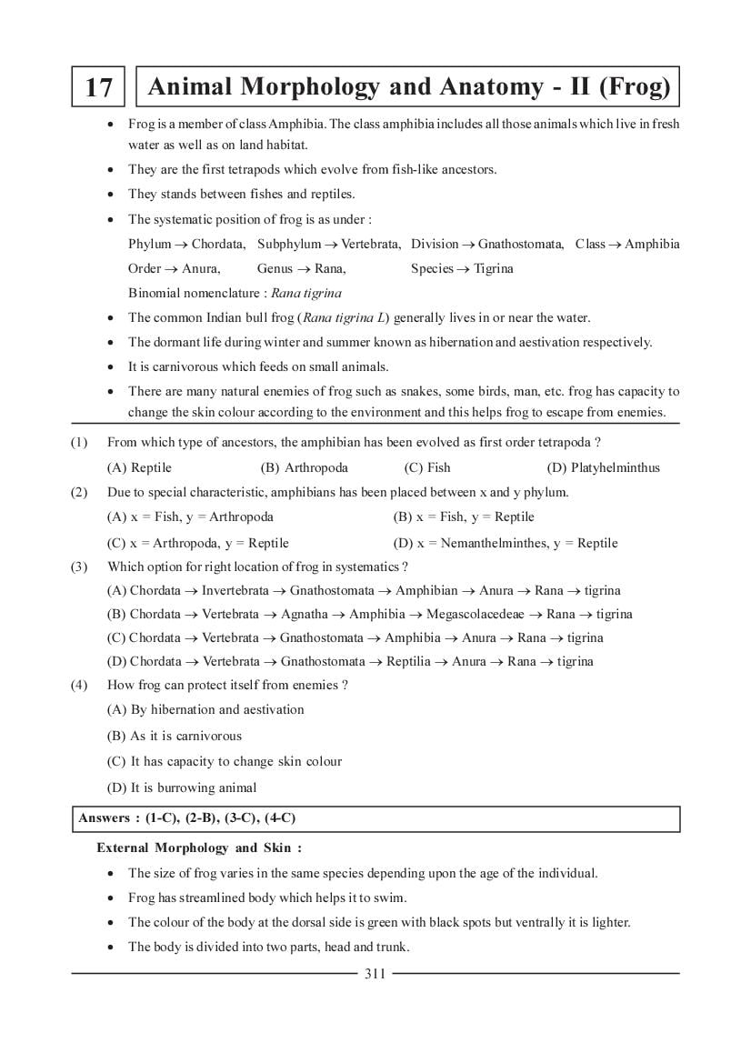NEET Biology Question Bank - Animal Morphology and Anatomy II - Frog - Page 1