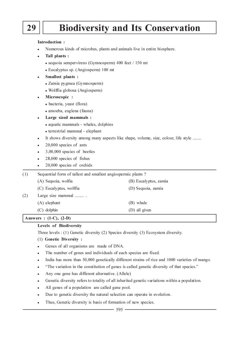 NEET Biology Question Bank - Biodiversity and its Conservation - Page 1
