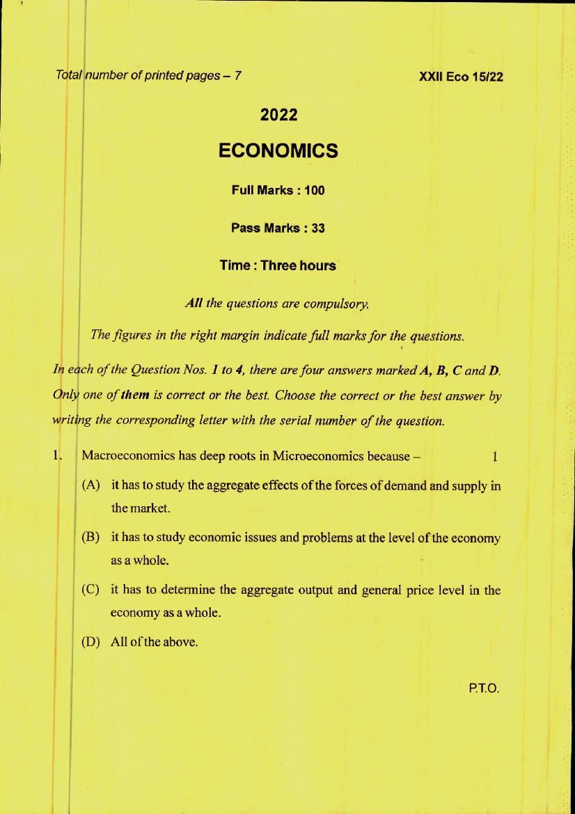 Manipur Board Class 12 Question Paper 2022 for Economics - Page 1