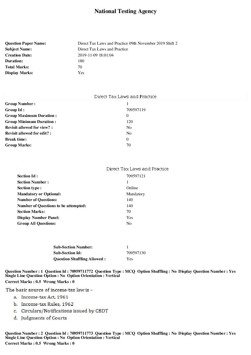 SWAYAM 2019 Question Paper Direct Tax Laws and Practice - Page 1 of 30