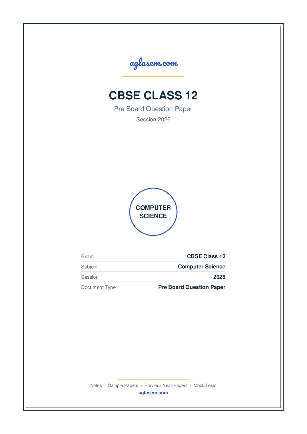 Class 12 Pre Board Question Paper 2026 Computer Science - Page 1 of 8