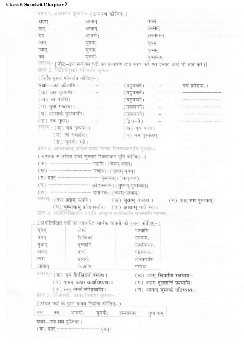 NCERT Solutions Class 6 Sanskrit Chapter 9 