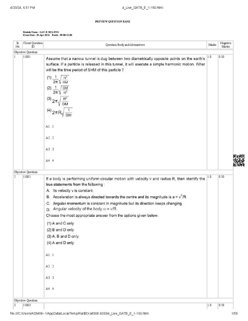 GATB 2024 Question Paper - Page 1