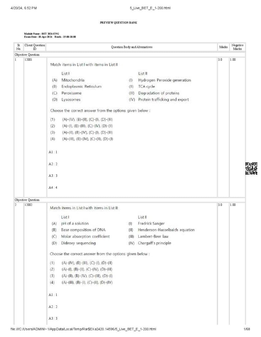 BET 2024 Question Paper - Page 1
