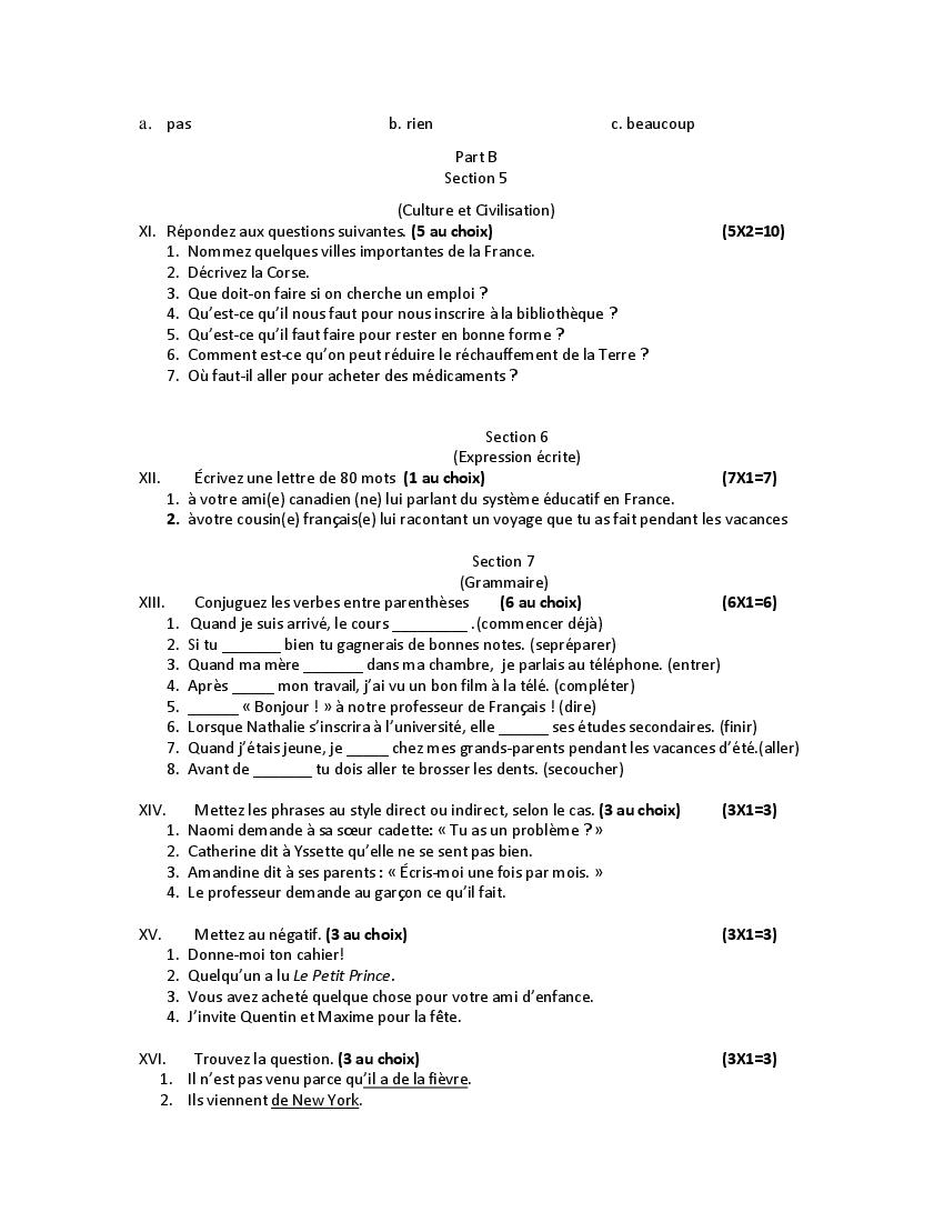 French Sample Paper Class 10 2020 With Answers - exampless papers
