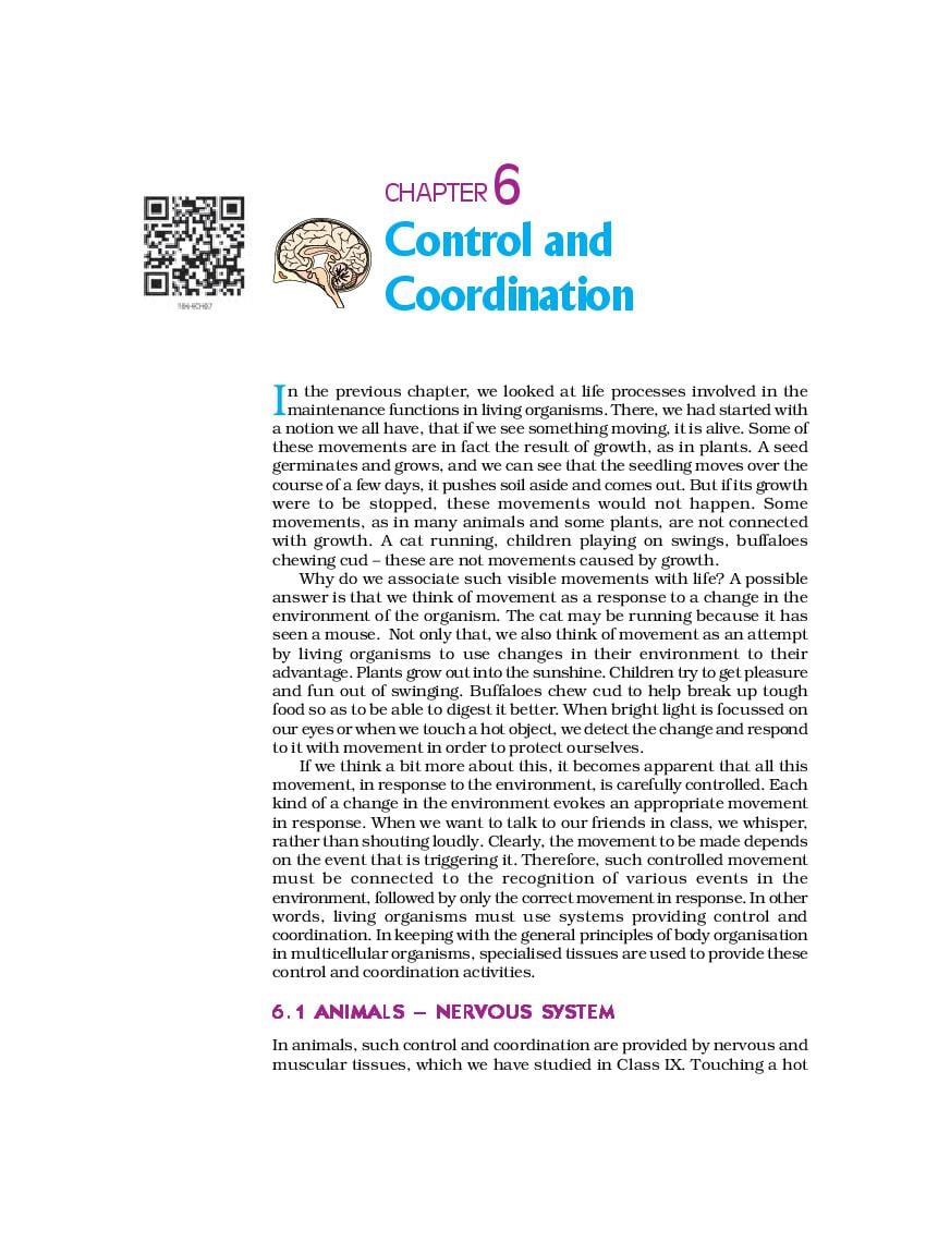 NCERT Book Class 10 Science Chapter 6 Control and Coordination - Page 1