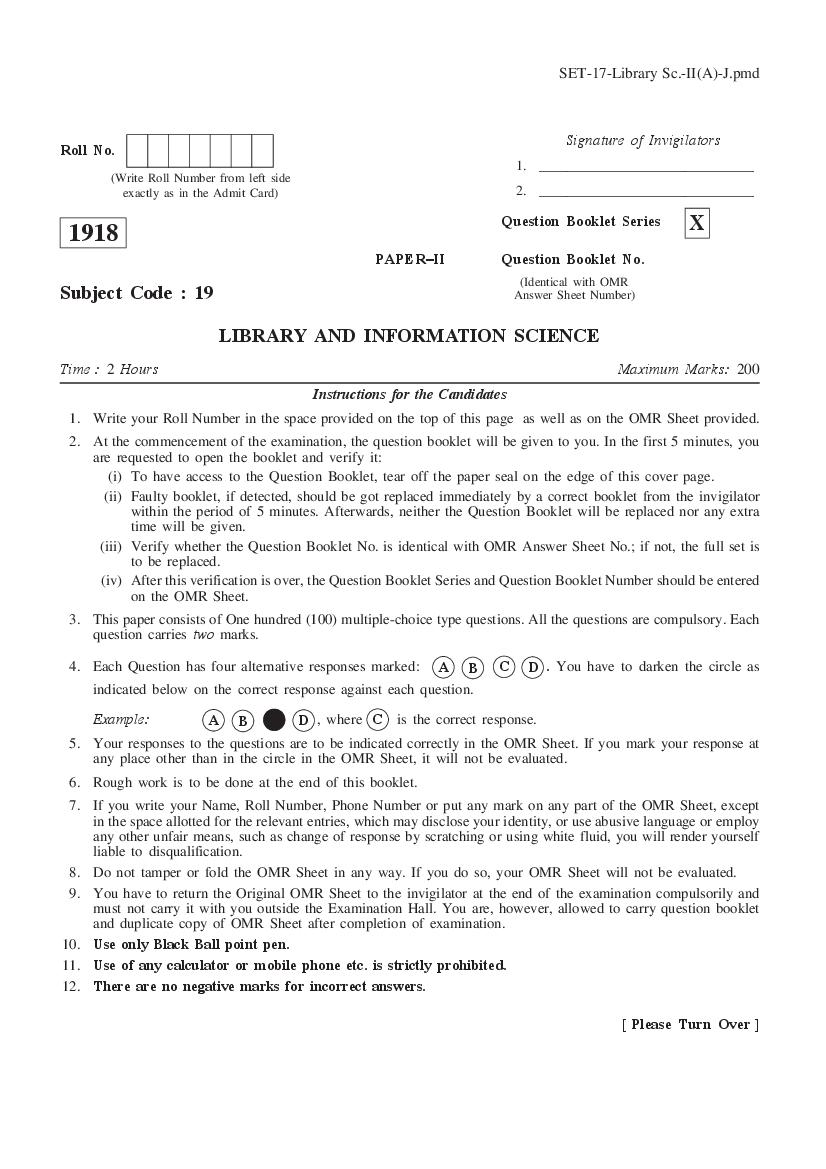 WB SET 2018 Question Paper 2 Library and Information Science - Page 1