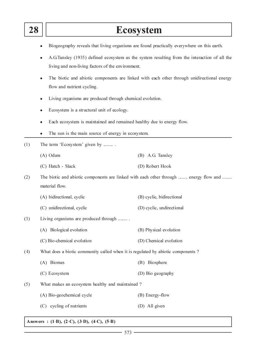 NEET Biology Question Bank - Ecosystem - Page 1