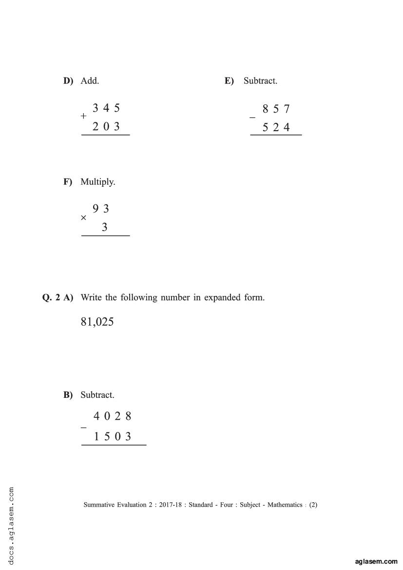 Class 4 Maths Sample Paper 2023 Maharashtra Board PDF Maha Std 4th 