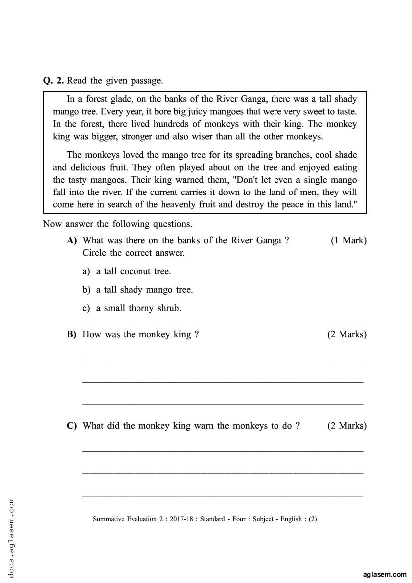 Class 4 English Sample Paper 2023 Maharashtra Board PDF Maha Std 