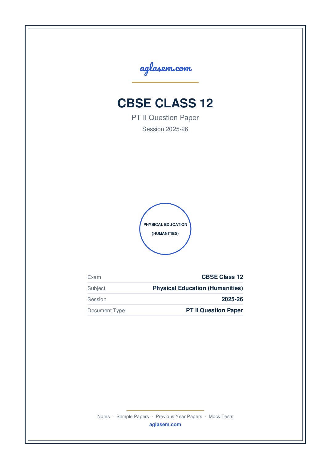 Class 12 PT II Question Paper 2025-26 Physical Education (Humanities) - Page 1 of 3