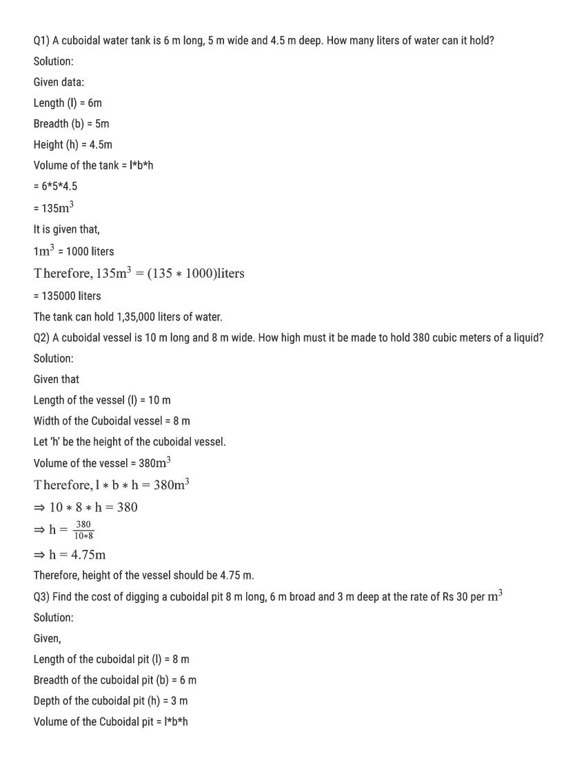 RD Sharma Solutions Class 9 Chapter 18 Surface Area and Volume of a Cuboid and Cube Excercise 18.2 - Page 1