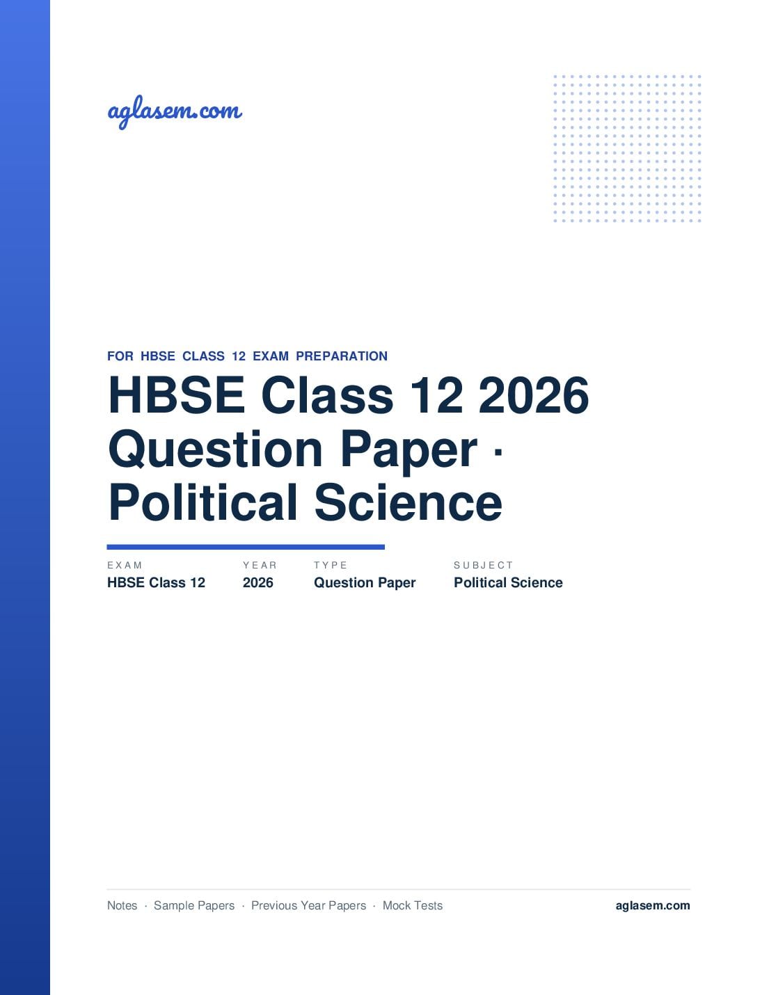 HBSE Class 12 Question Paper 2026 Political Science - Page 1 of 17