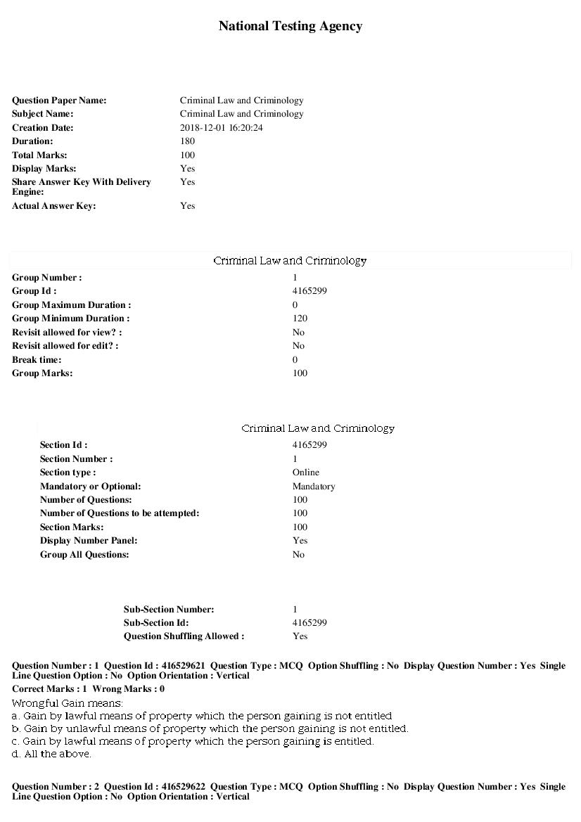 SWAYAM 2018 Question Paper Criminal Law and Criminology - Page 1 of 17