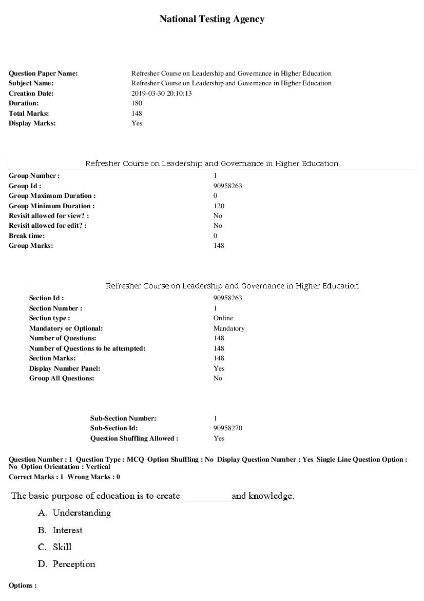 ARPIT 2019 Question Paper for Refresher Course on Leadership and Governance in Higher Education - Page 1 of 57