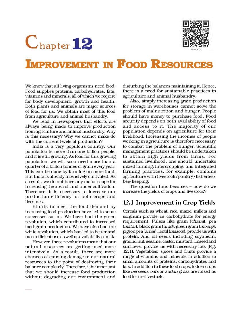 NCERT Book Class 9 Science Chapter 12 Improvement in food resources - Page 1