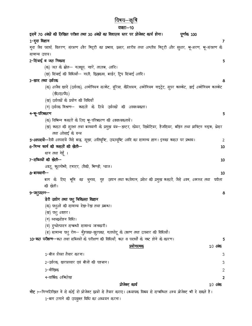 UP Board Class 10 Syllabus 2023 Agriculture - Page 1