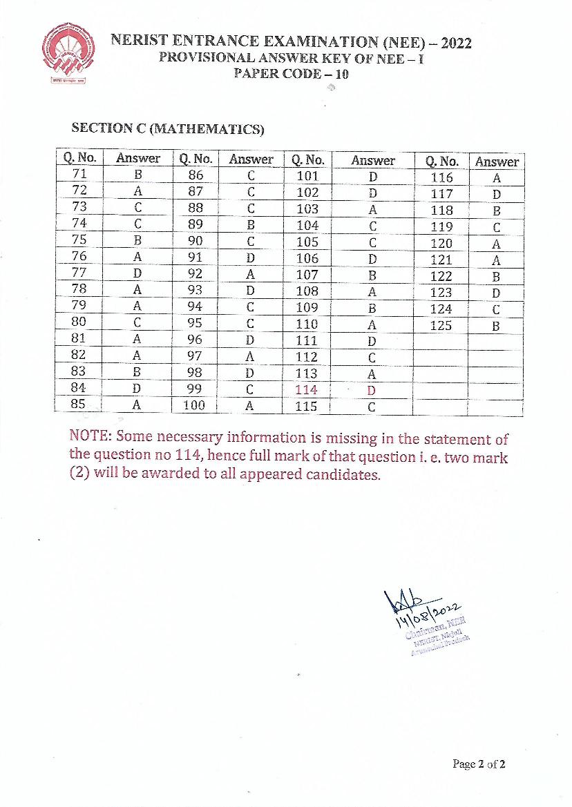 NERIST NEE 2022 Answer Keys PDF (All Papers) and NEE-III Video