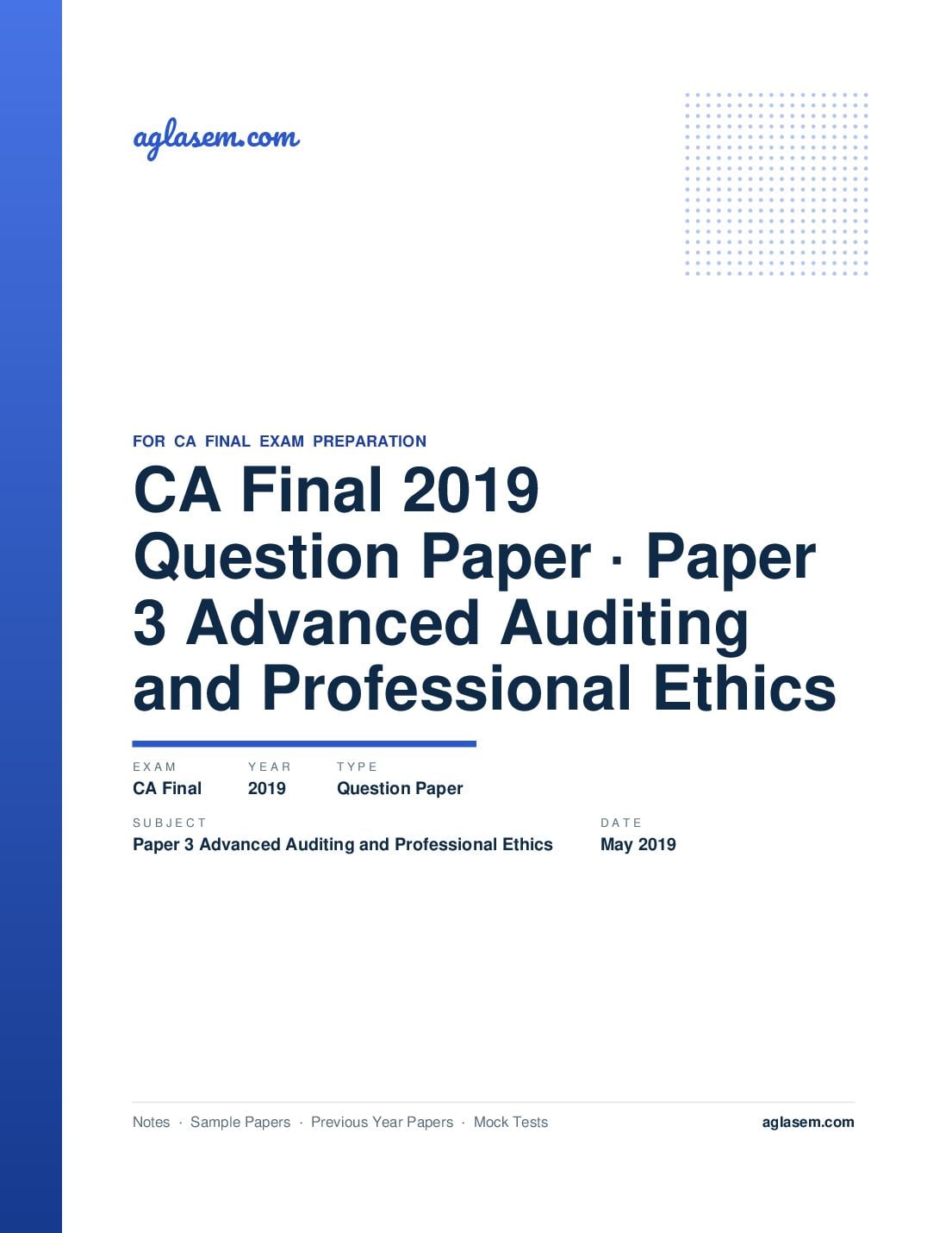 CA Final May 2019 Question Paper Paper 3 Advanced Auditing and Professional Ethics - Page 1 of 8