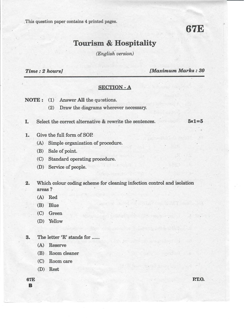 AP 10th Class Question Paper 2019 Tourism and Hospitality (English Medium) - Page 1