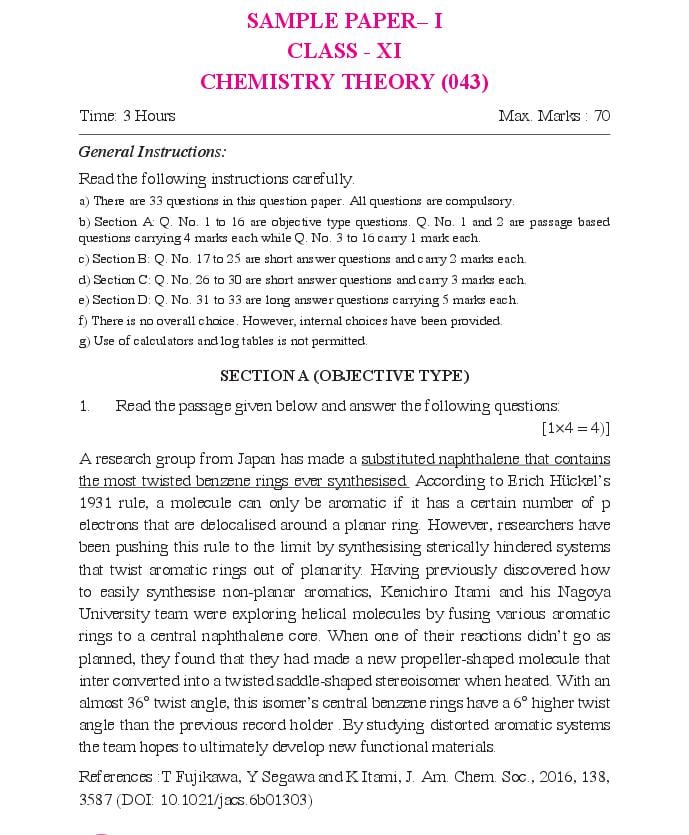 Class 11 Sample Paper 2022 Chemistry Term 2 - Page 1