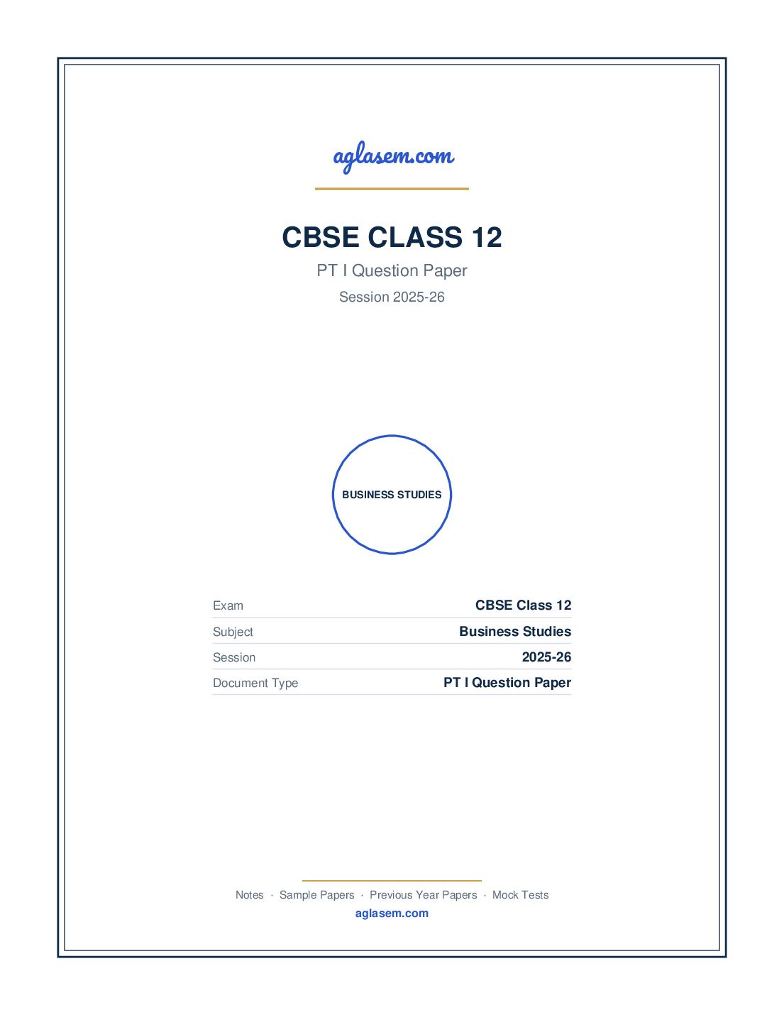 Class 12 PT I Question Paper 2025-26 Business Studies - Page 1 of 5