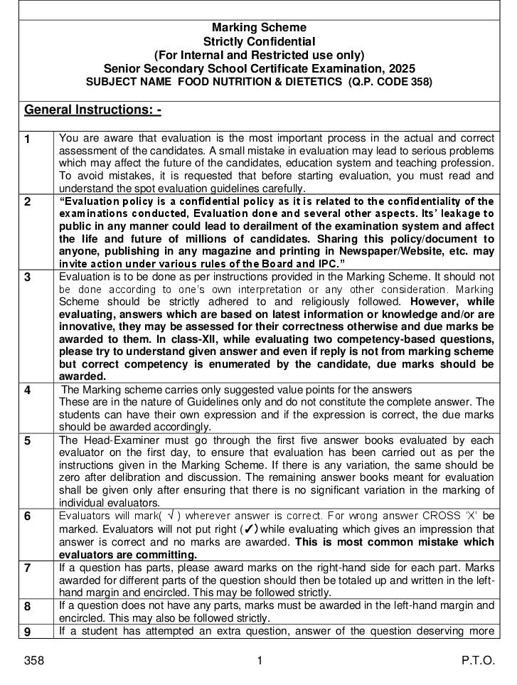 CBSE Class 12 Question Paper 2025 Solution Food Nutrition and Dietetics - Page 1