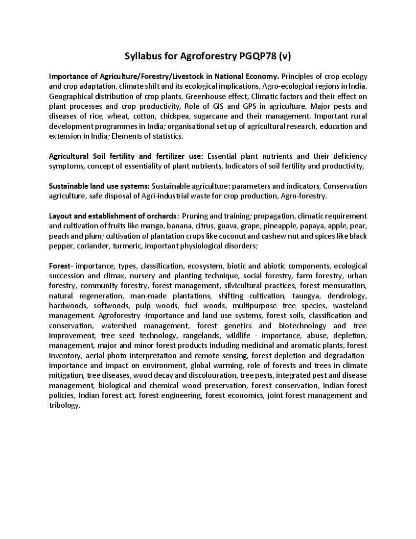 CUET PG 2022 Syllabus PGQP78 (v) Agroforestry - Page 1 of 1