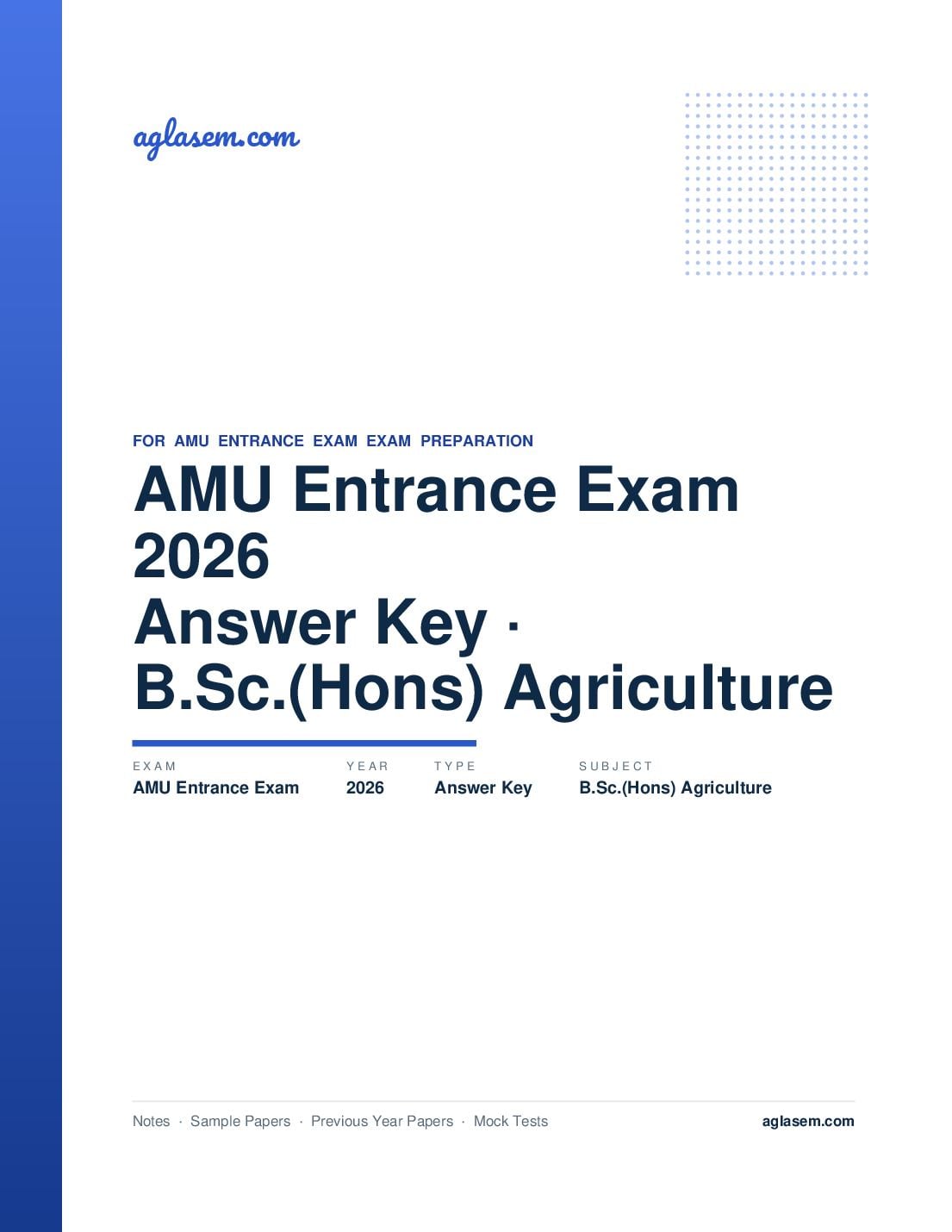AMU Entrance Exam 2026 Answer Key B.Sc.(Hons) Agriculture - Page 1 of 2